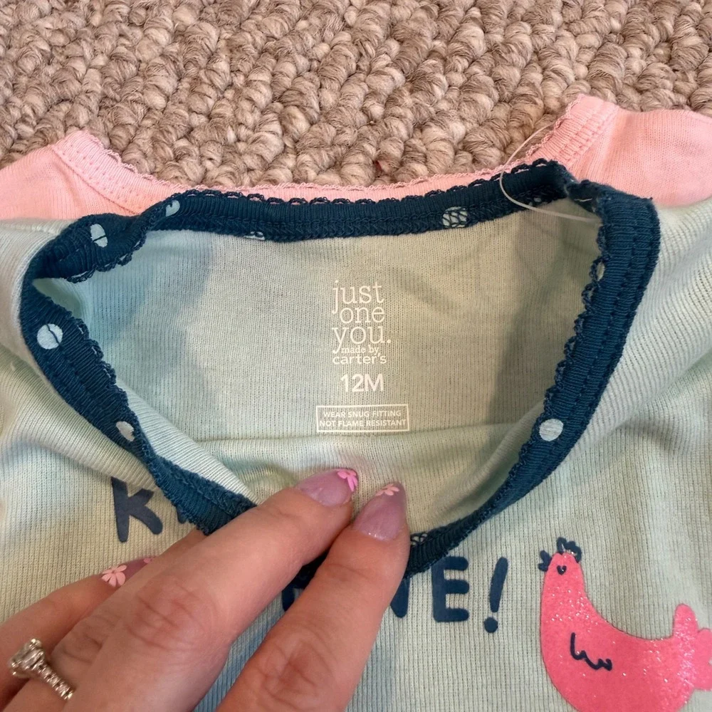 Carters Baby Girls 4pc Pajama Set‎ Farm Cow Pig Size 12 Months NWT